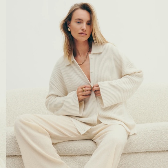 Fantino Cashmere Collared Cardigan, Gossamer Cream, XS - Picture 1 of 12